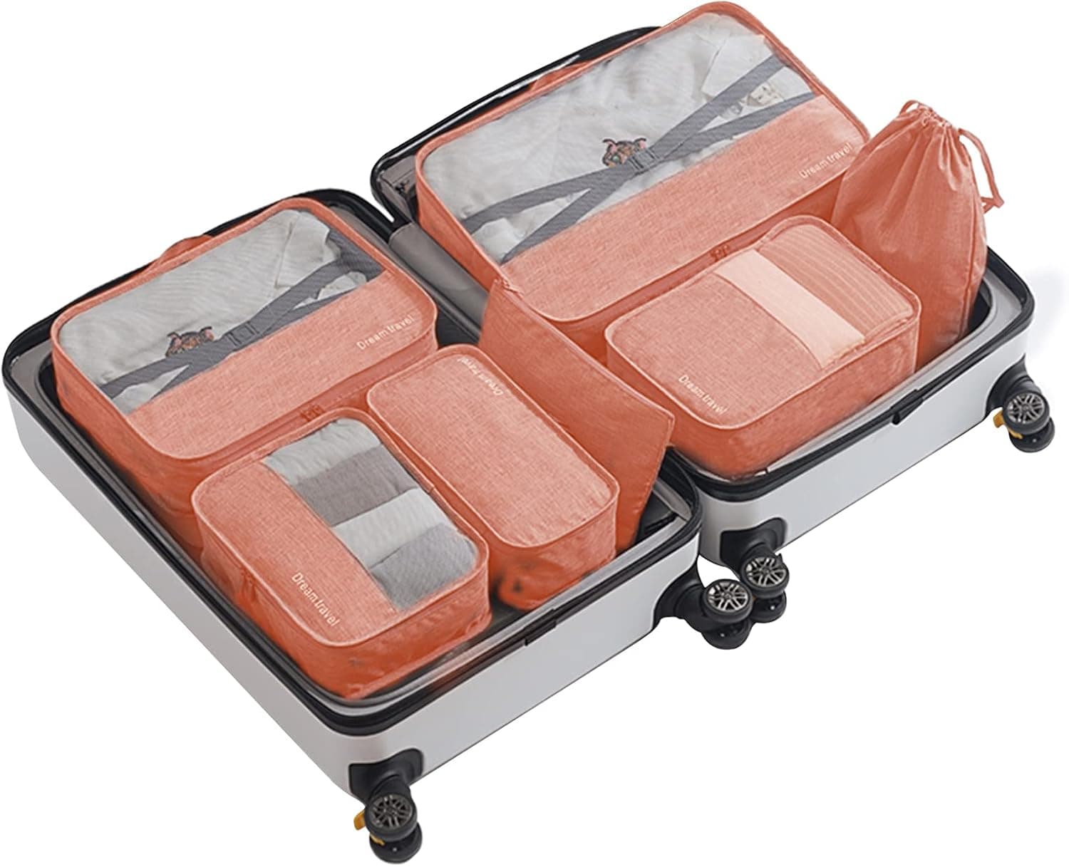 Yeahmart Packing Cubes 7 Set Travel Luggage Organizers with Laundry Bag (Orange)