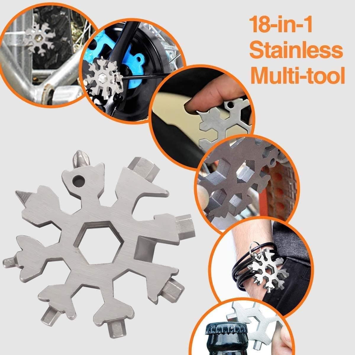 3PCS Snowflake MultiTool 18-in-1 Stainless Steel Keychain Multi Tool Bottle Opener Flat Phillips Screwdriver Wrench Kit for Outdoor Travel Camping Adventure Daily Tool (3PCS)