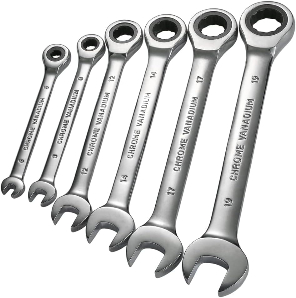 JIUMU 8mm Ratchet Combination Metric Wrench Fine Tooth Gear Ring Torque and Socket Wrench Nut Tools for Repair of Wrench,sliver
