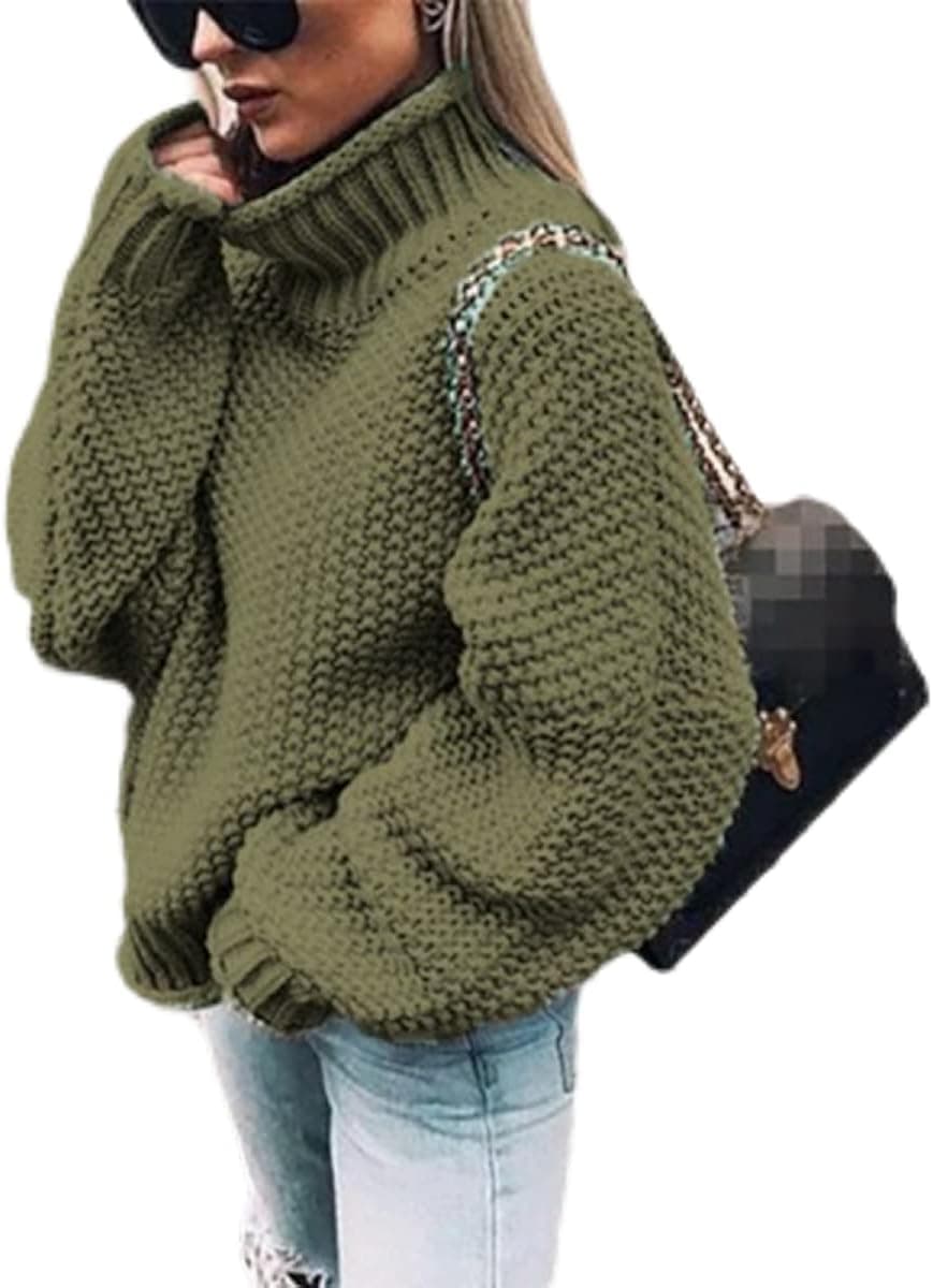 Neoucdy Sweaters for Women, Women's Long Sleeve Turtleneck Chunky Pullover Split Knit Loose Oversized Sweater Jumper Tops