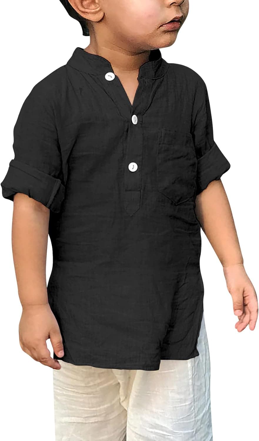 Toddler Boys Kids Linen Shirt Henley Hipster Long Sleeve Button up Spring Summer Loose Fit Solid Top