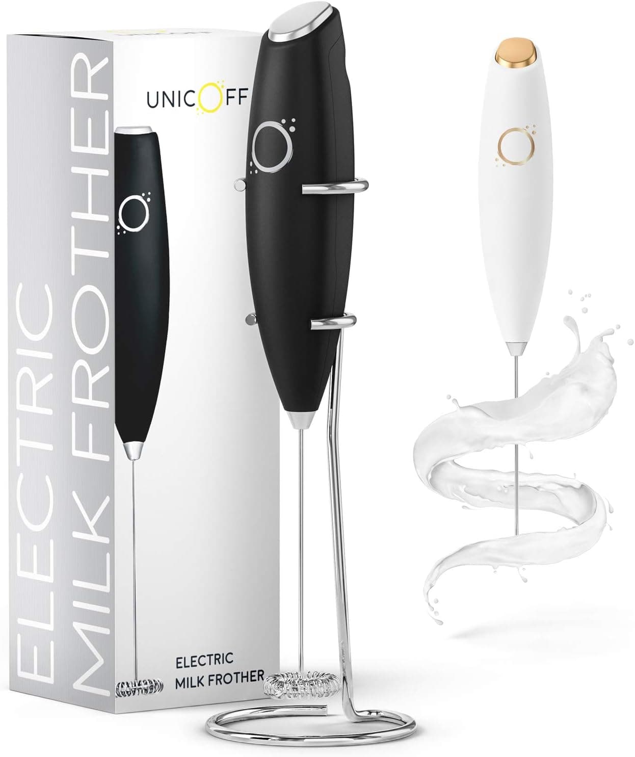 Milk Frother Black - Cappuccino Maker Latte Maker - Drink Mixer - Handheld Foam Maker - Bonus Recipes and Instruction Included - Almond Coconut Milk Frother