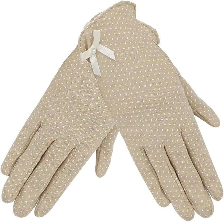 Women Dots Sun Uv Protection Outdoor Cotton Driving Gloves,Camel