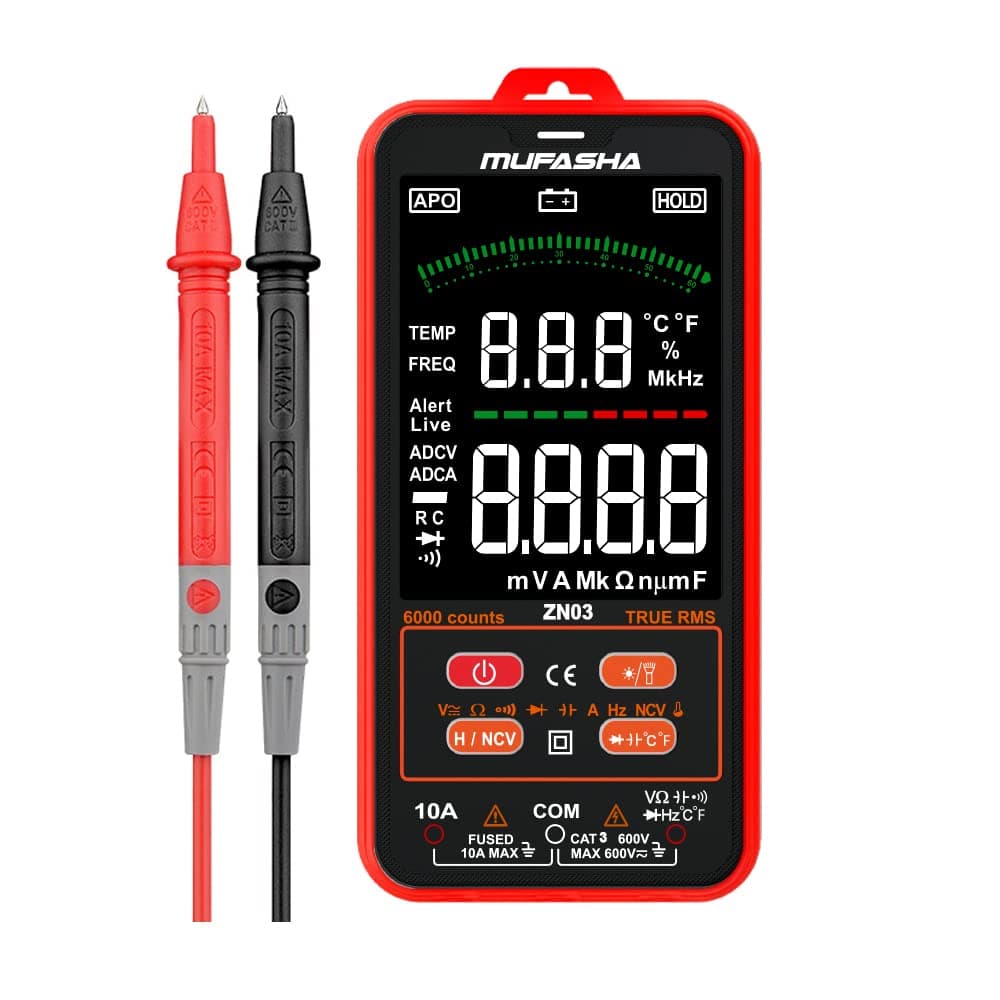MUFASHA Digital Multimeter Color LCD 6000 Counts Auto Range Ohm Hz Diode Duty Voltage Tester with Protective Case