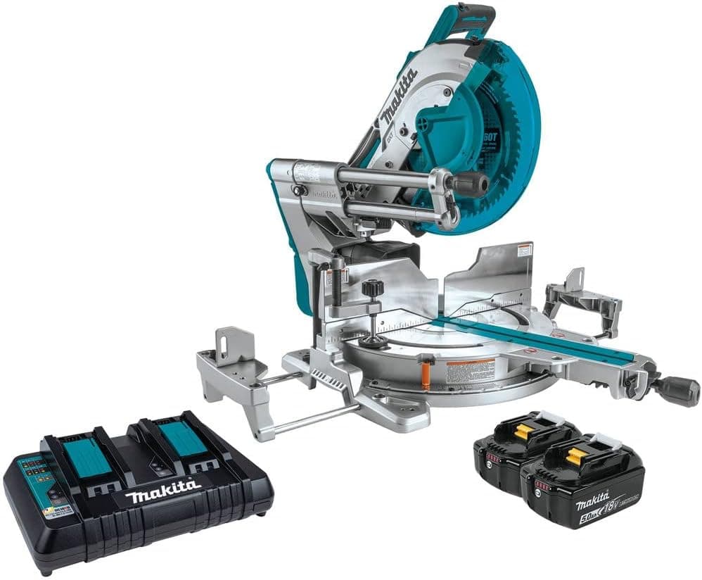 Makita XSL08PT 18V x2 LXT Lithium-Ion (36V) Brushless Cordless 12" Dual-Bevel Sliding Compound Miter Saw Kit, AWS Capable & Laser (5.0Ah)