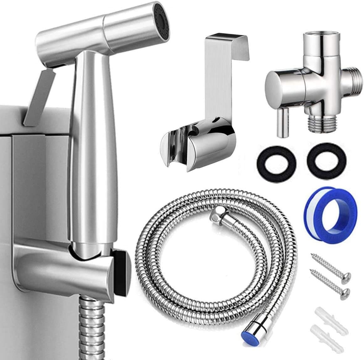 SELLSIO Handheld Bidet Sprayer for Toilet, Adjustable Water Pressure Control Toilet Sprayer, Complete Set Cloth Diaper Sprayer for Toilet, Leak Proof Stainless Steel Brushed Nickel, Bidet for Toilet
