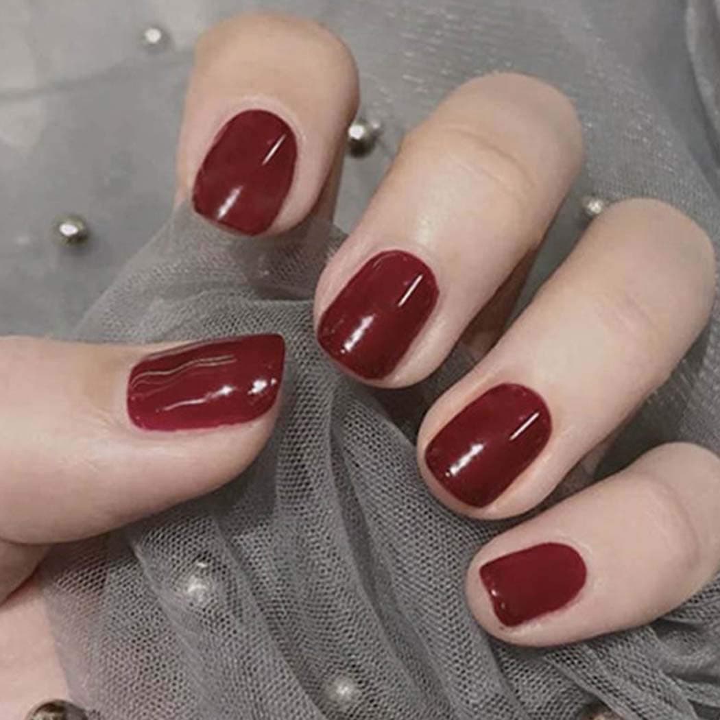 Outyua Glossy Press on Nails Red Short Fake Nails Acrylic Bridal Wedding Full Cover Flase Nail Tips Wedding for Women and Girls 24pcs