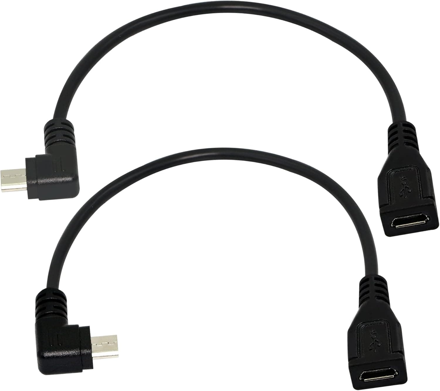 RIIEYOCA 90 Degree Micro USB Extension Cable - Left and Right Angle Micro USB Male to Female Data Sync and Charge Cable 25CM/10 Inch(1 Pair)