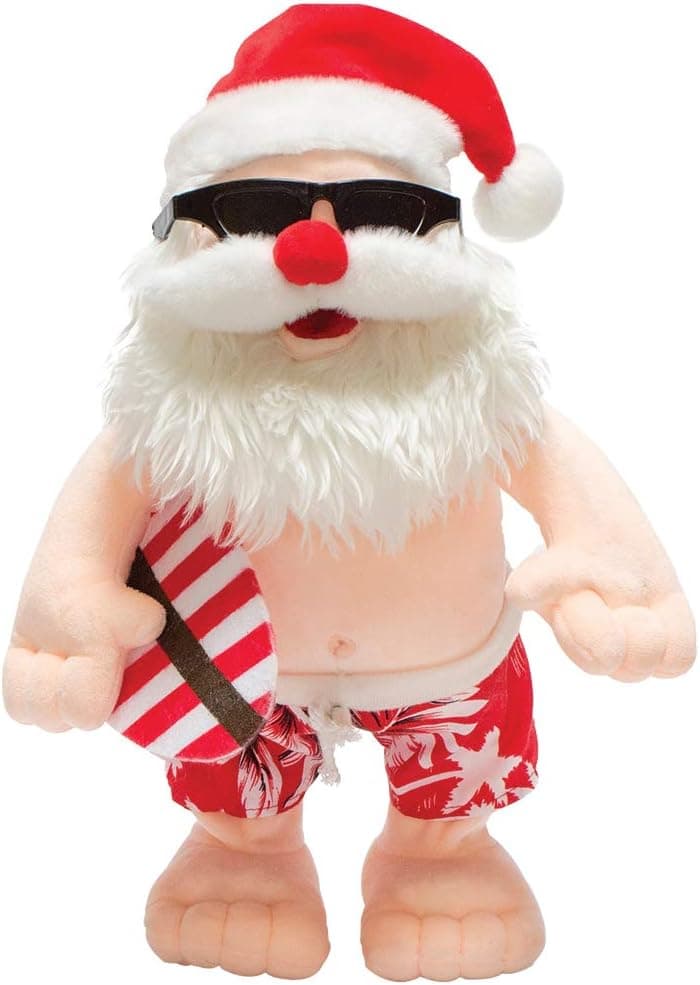 Cuddle Barn Cowabunga Claus - Animated Musical Christmas Holiday Singing Tropical Surfing Santa Claus Stuffed Animal Plush Toy Sings "Little Saint Nick," 12 Inches