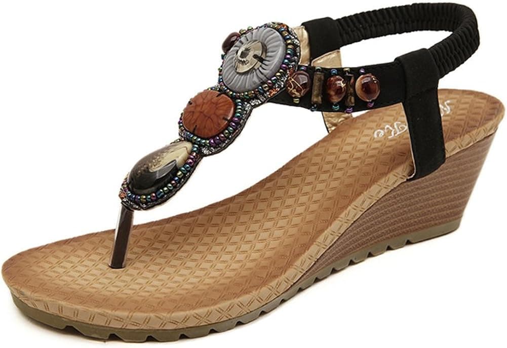 DolphinBanana Women Wedge Sandals T-Strap Platform Thongs, Chic Comfy Heel Shoes Beach Wedding