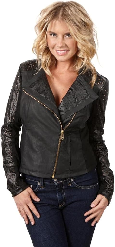 Steve Madden Women's Leatherette Laser Cut Jacket