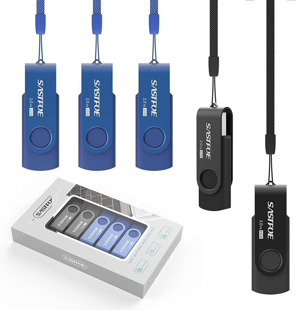 SASTFOE 5 Pack, 32GB and 64g USB Flash Drive USB Drives Memory Stick Swivel Flash Drives 32GB USB2.0 Pendrive, Thumb Drives , Zip Drive, Jump Drive (32g 3 pcs and 64g 2pcs, Bule and Black)