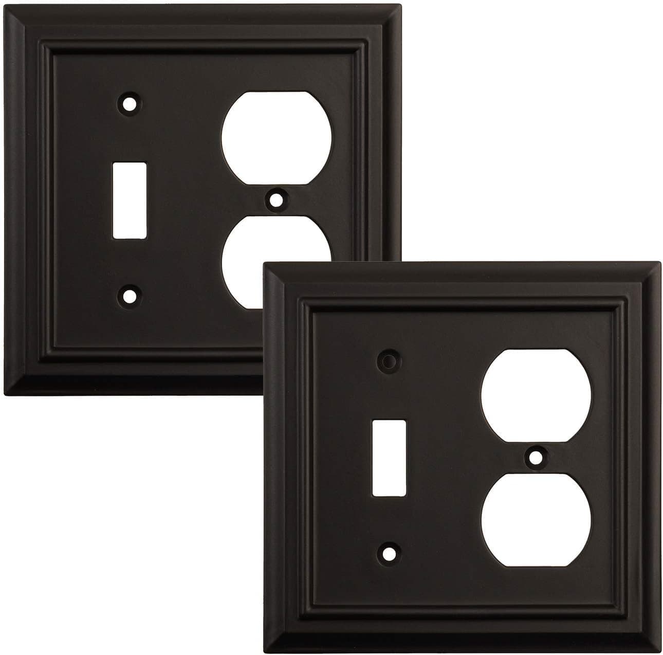 Pack of 2 Wall Plate Outlet Switch Covers by SleekLighting | Classic Black Architecture Wall plates| Variety of Styles: Rocker/Receptacle/Toggle / & Combo | Size: Toggle/Duplex 2 Gang Combo