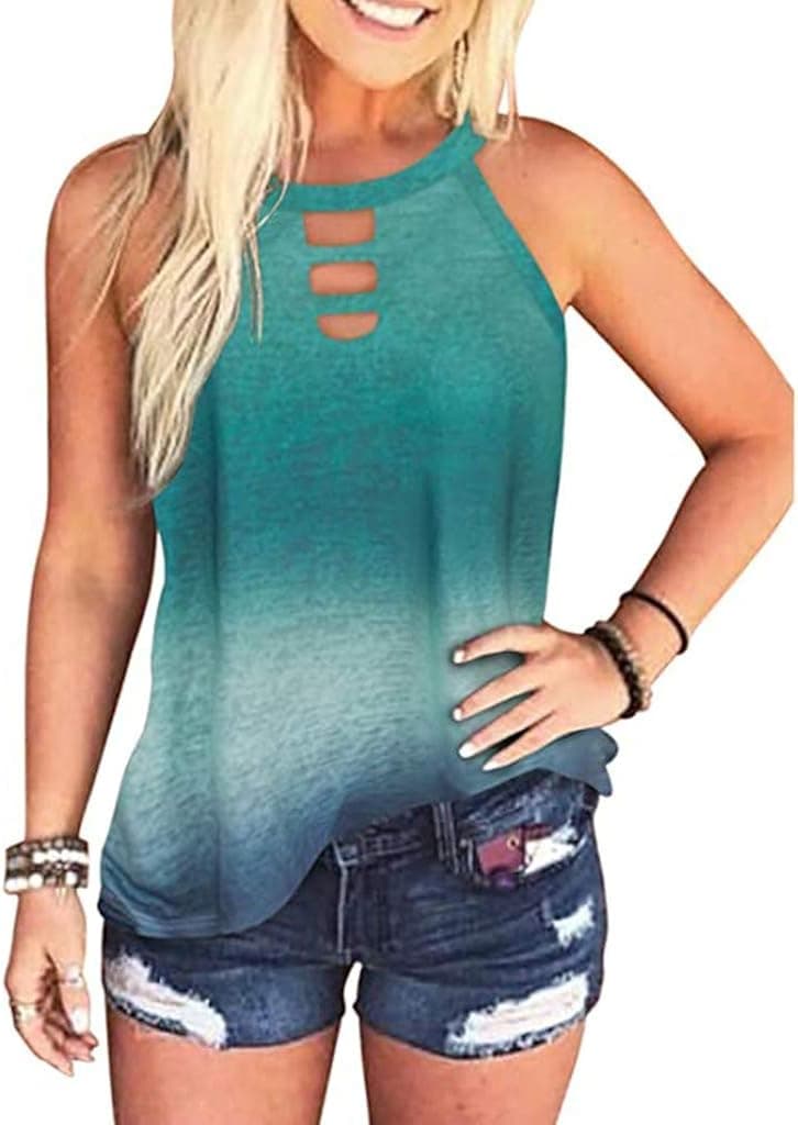 Masbird Womens Summer Tie Dye Tank Tops for Women Casual Sleeveless Loose Fit Cut Out Keyhole Back Tank Tees Shirts
