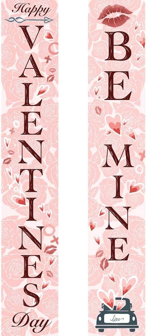 CROWNED BEAUTY Valentines Day Porch Banner Front Door Welcome Sign Decoration 2 PCs for Home Rustic Valentine Theme Party Farmhouse Décor CS001-12