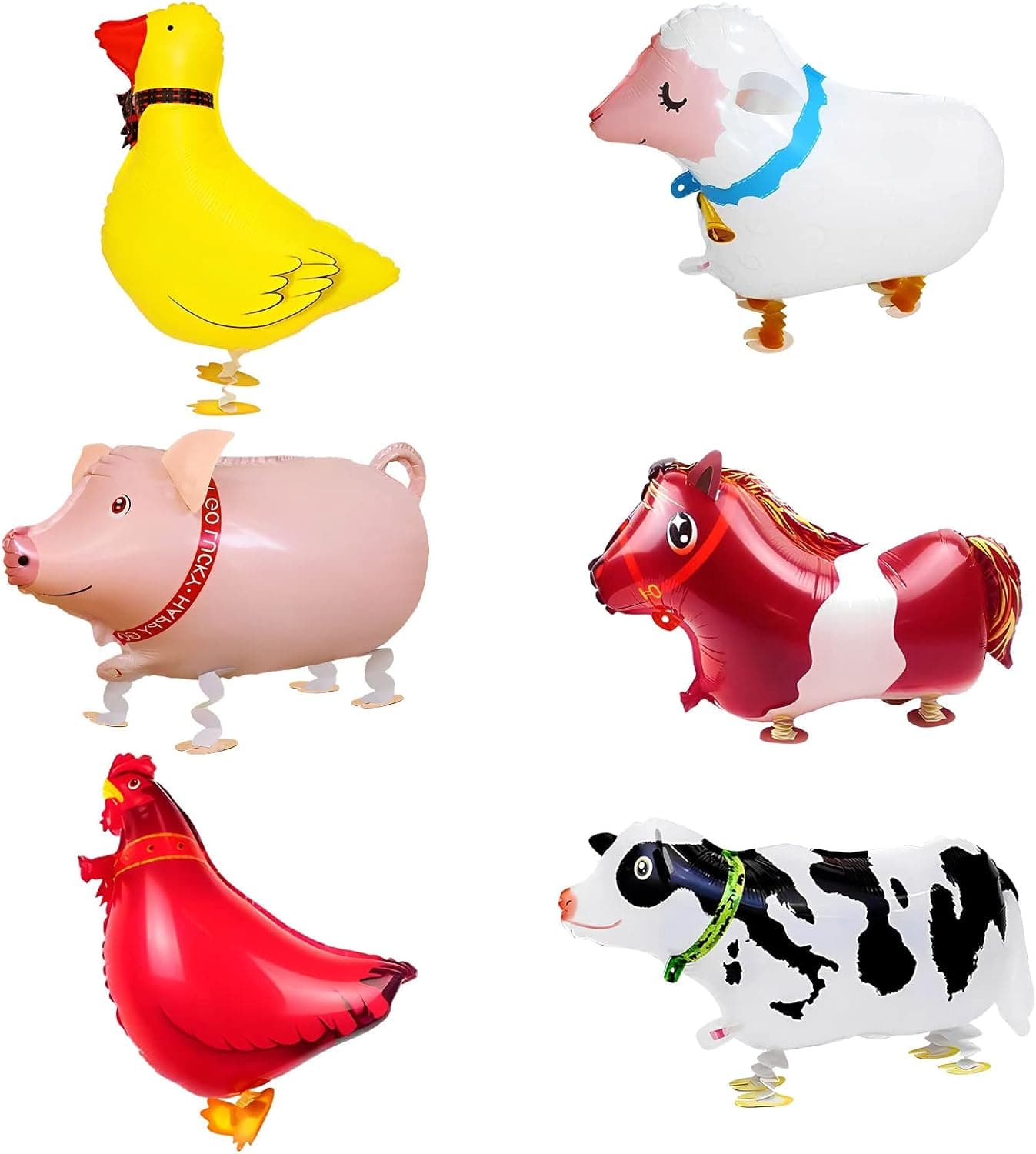 BLMHTWO 6 Pieces Farm Animal Balloons Walking Animal Balloons Walking Balloon Animals with 6 Different Pattern Can Stand Tear-resistant Farm Balloons for Birthday Theme Party (Multi-sizes and Colors)
