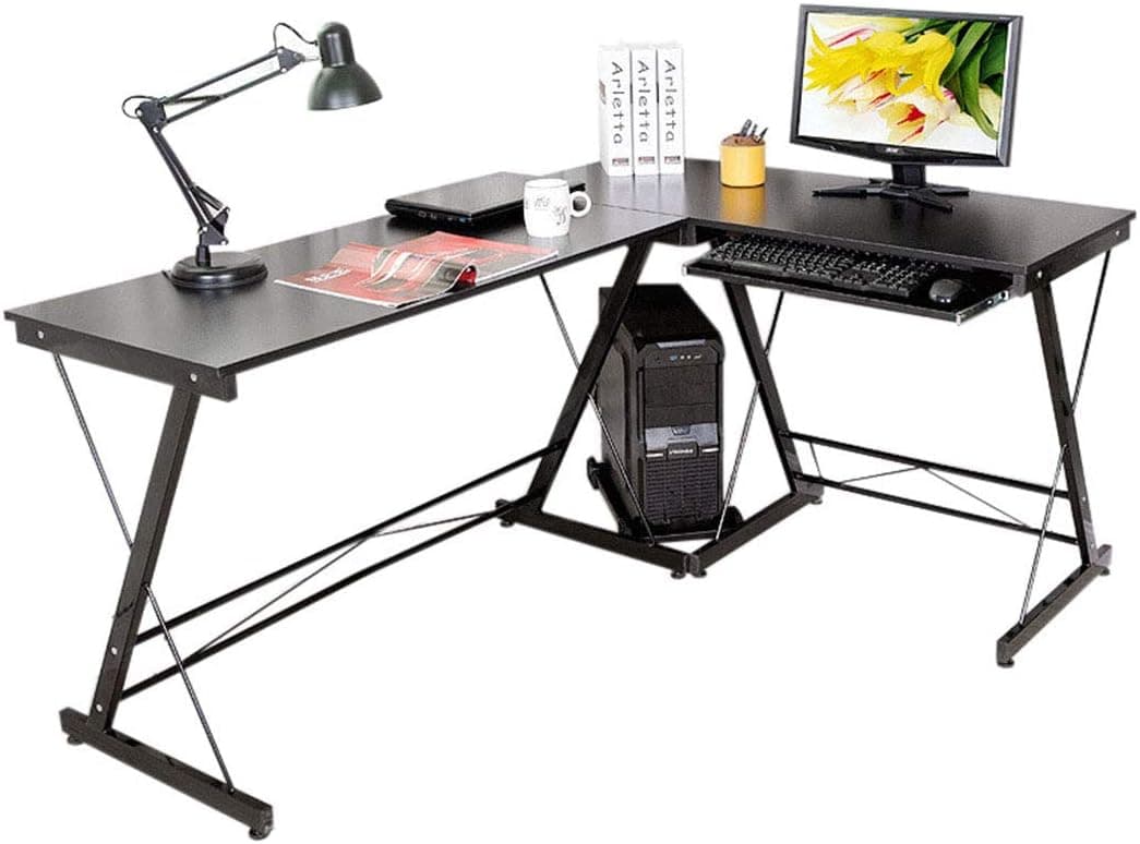 HLC L Shaped Computer Desk with Pull-Out Keyboard Shelf and CPU Storage Stand