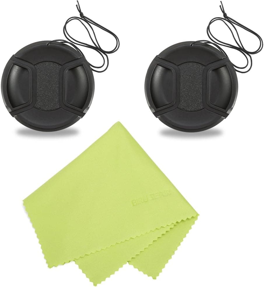BIRUGEAR 67mm Center-Pinch Snap-On Lens Cap for Canon Nikon Sony Pentax Samsung and Other DSLR Camera Lens with 67mm Filter Thread, Pack of 2 with Microfiber Cleaning Cloth