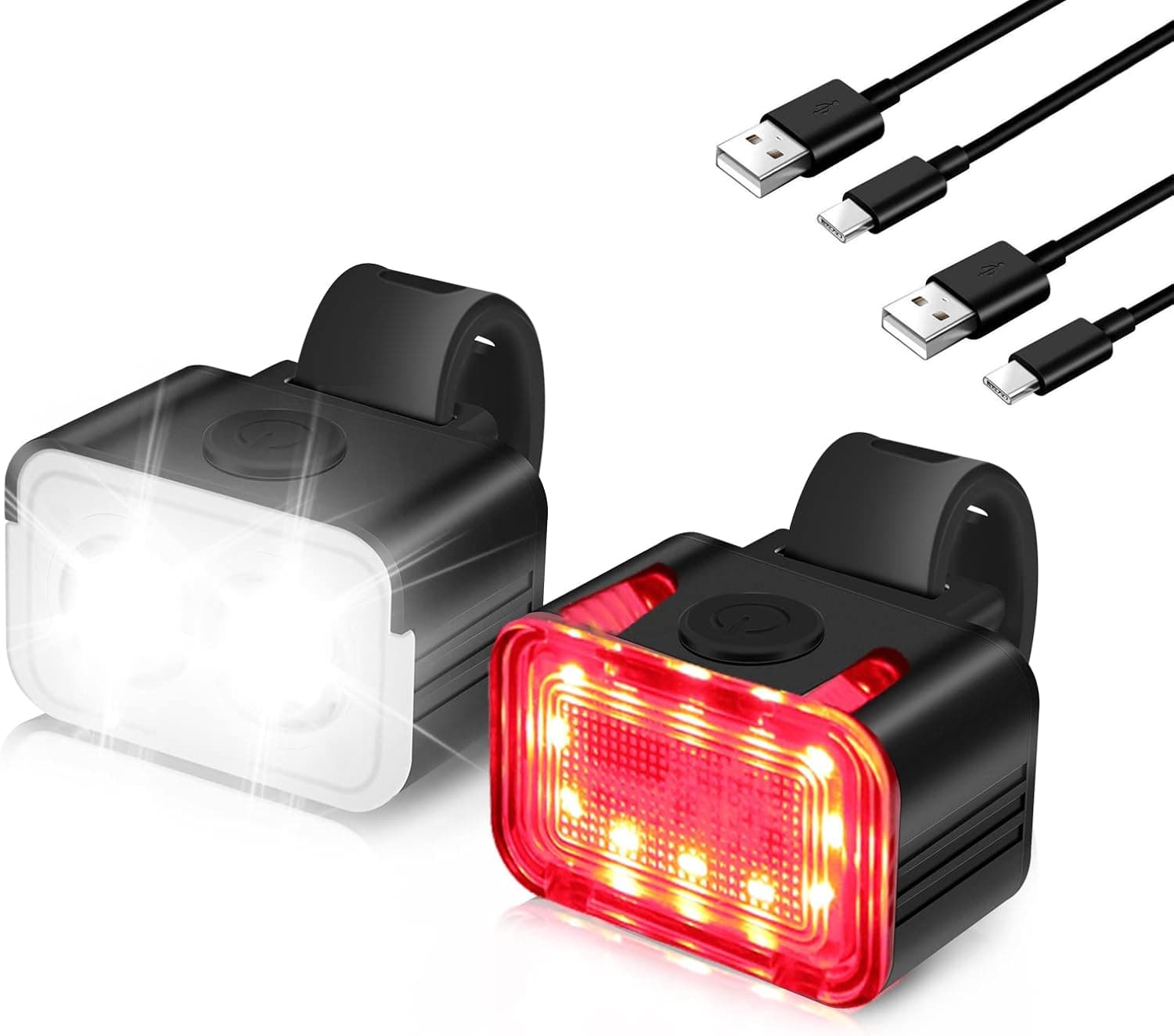 BORUIT Bike Light Set USB Rechargeable, Super Bright LED Bicycle Lights Front and Back, 5/6 Light Modes, IPX6 Waterproof,650mah Lithium Battery,Easy to Install for Men Women Road(2 Cables & Straps)