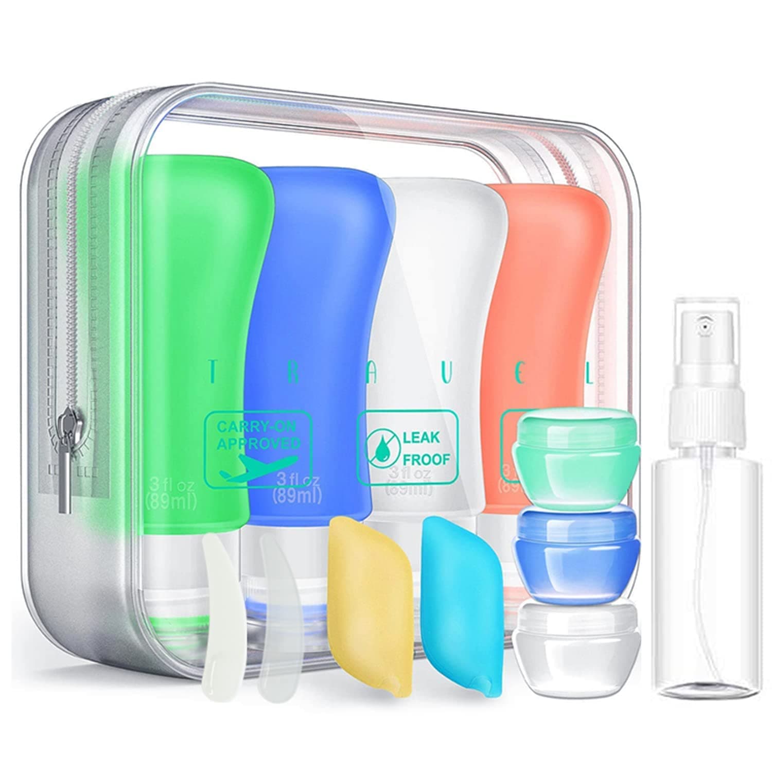 14 Pack Silicone Travel Bottles Set,Leak Proof Travel Size container For Toiletries,Leak Proof Silicone Travel Accessories And Conditioner Bottles,Perfect For Personal Travel (Green)