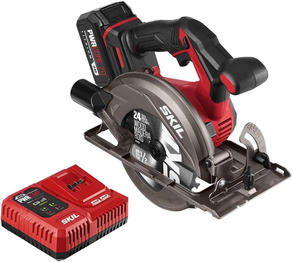 SKIL PWRCore 20 Brushless 20V 6-1/2 Inch Circular Saw, Includes 4.0Ah Lithium Battery and PWRJump Charger - CR541302