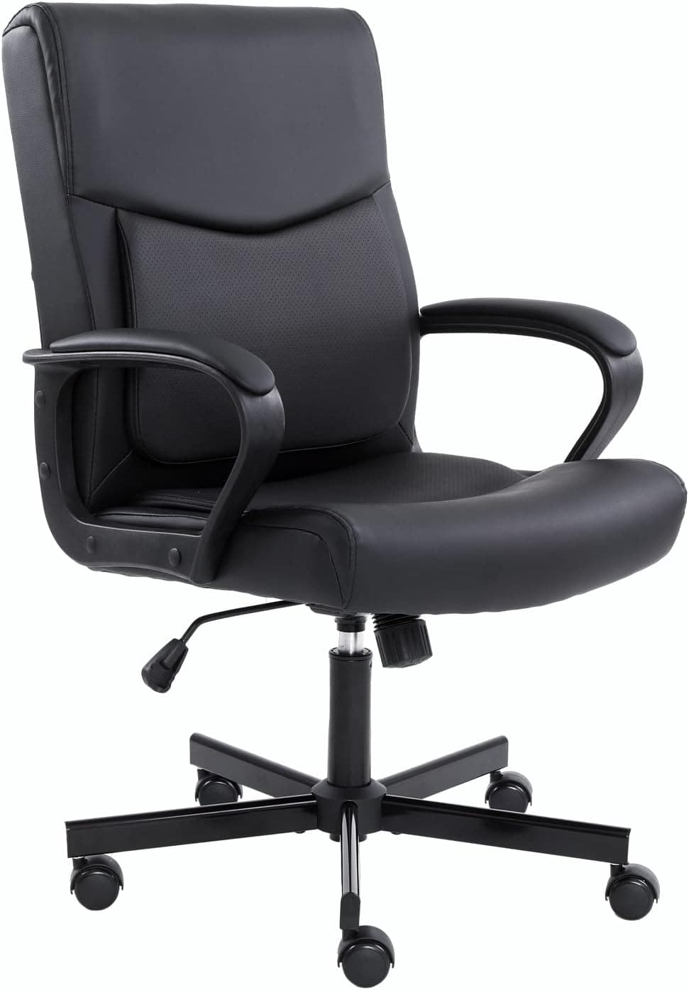 Hoxne Mid Back Office Chair, Adjustable Black PU Leather Executive Office Chair, Ergonomic Rolling Swivel Task Computer Chair with Armrest and Castersfor Home Office Use