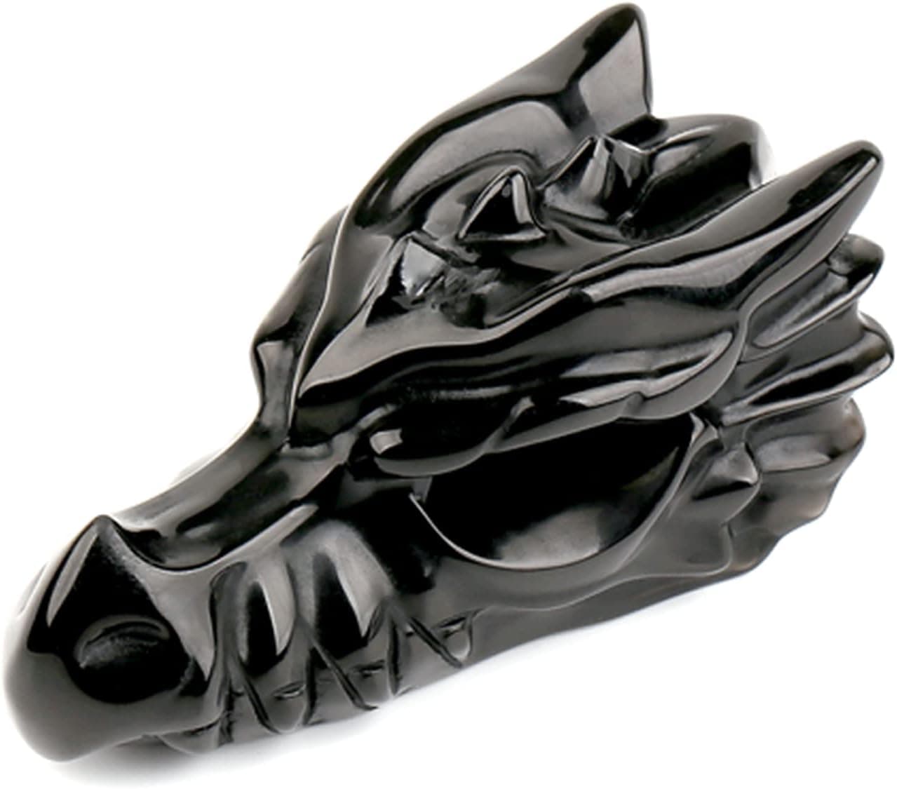 3" Obsidian Crystal Dragon Head Skull Statue, Hand Carved Realistic Black Dragon Head Figurines Animal Sculpture, Reiki Healing Stone Statue