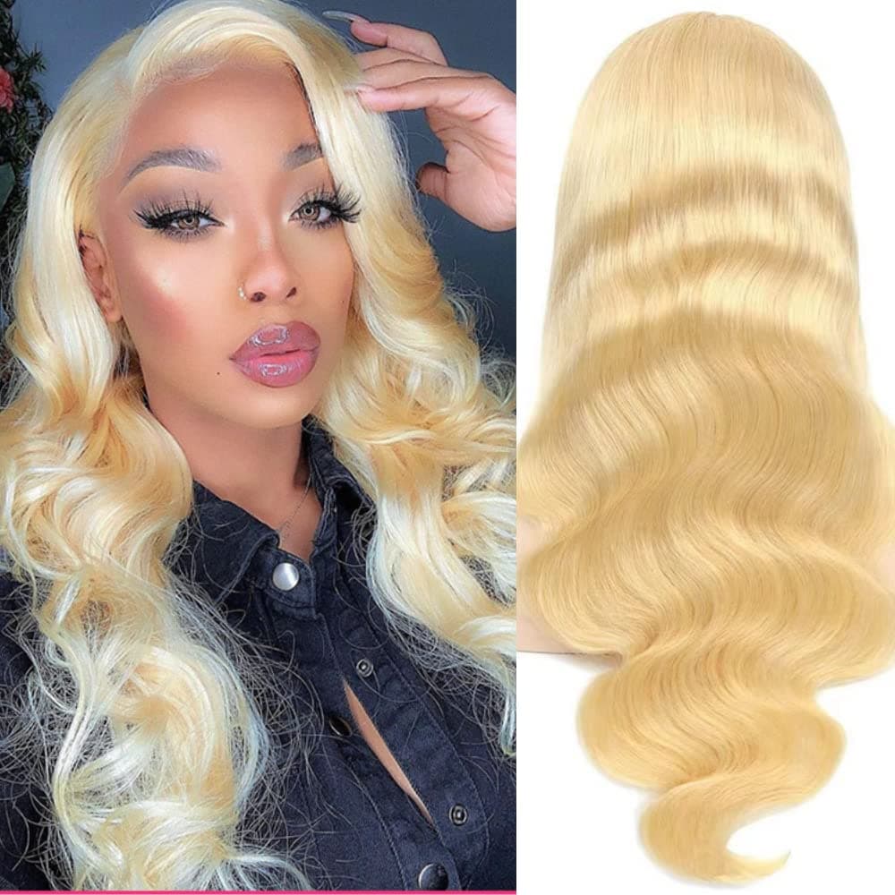613 Lace Front Wig Human Hair 13x4 HD Body Wave Blonde Wig Human Hair 150% Density Pre Plucked Transparent Blonde Lace Front Wigs Human hair with Baby Hair Brazilian Virgin 613 Frontal Wig(20Inch)