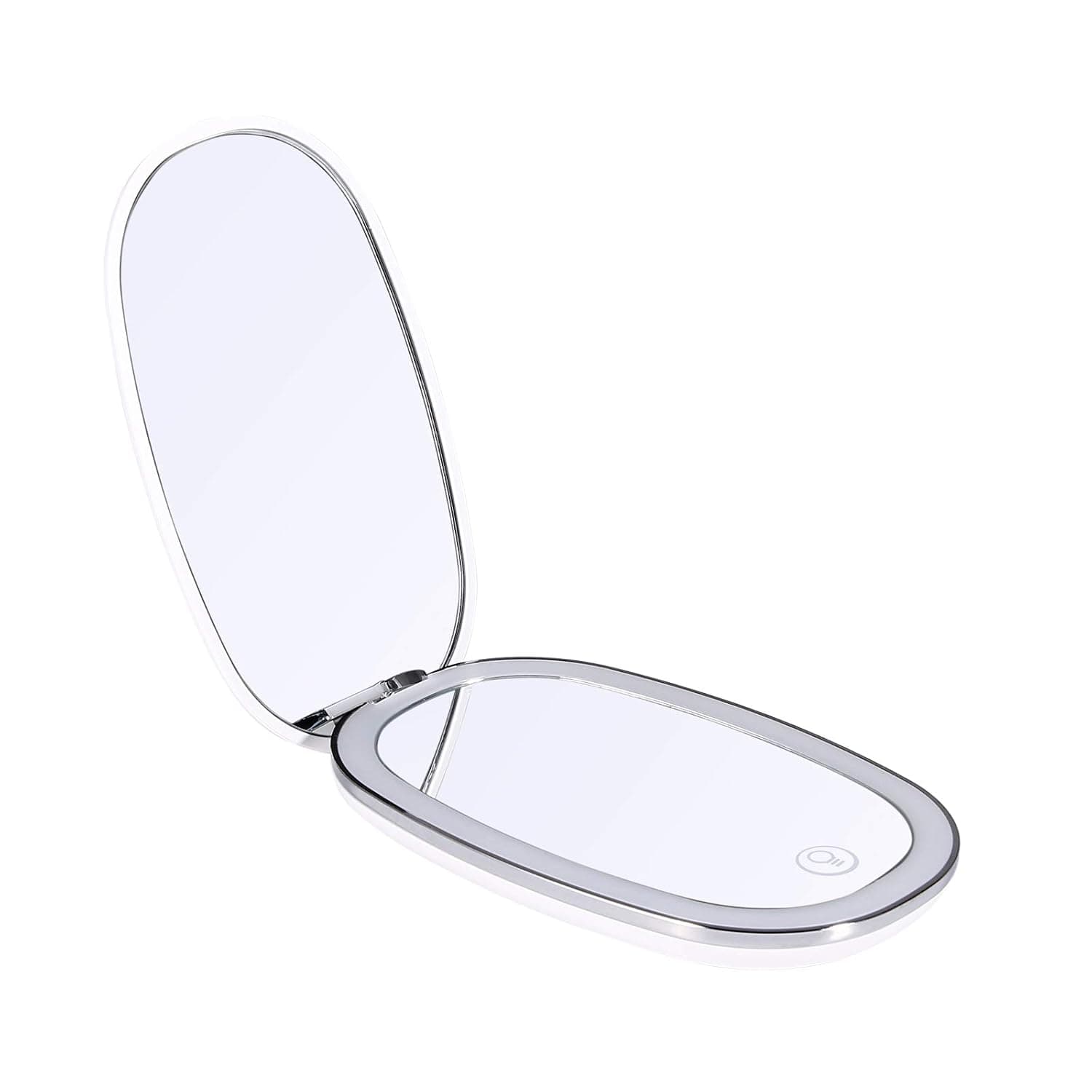 DUcare LED Lighted Travel Small Makeup Mirror, 1x/5x Magnification Compact Mirror, Portable for Handbag, Purse, Pocket, Illuminated Folding Mirror, Handheld 2-Sided Mirror, Round, White