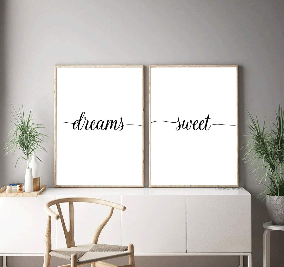 Modern Minimalist Sweet Dreams Art Painting Set of 2 (8”X10” Canvas Picture) Minimalist Art Set, Wall Art Print Poster for Nursery or Kids Boys or Girl Room Home Decor,No Frame