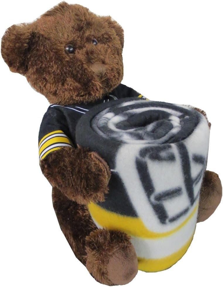 Pittsburgh Steelers NFL Bear Mascot Pillow Fleece Throw Blanket Combo