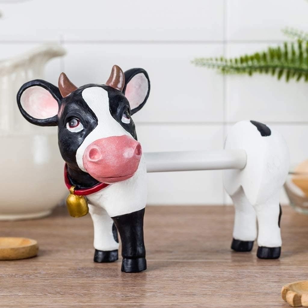 EKUEE Decorative Holstein Cow Paper Towel Holder Display Stand for Countertop Rustic Country Kitchen Décor As Farm Animal Gifts for Farmers