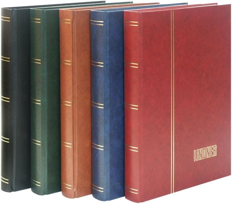 LINDNER Das Original Stockbook Elegant, red, Padded, 60 White Pages, glassine Strips, 9,05x12,00 inches