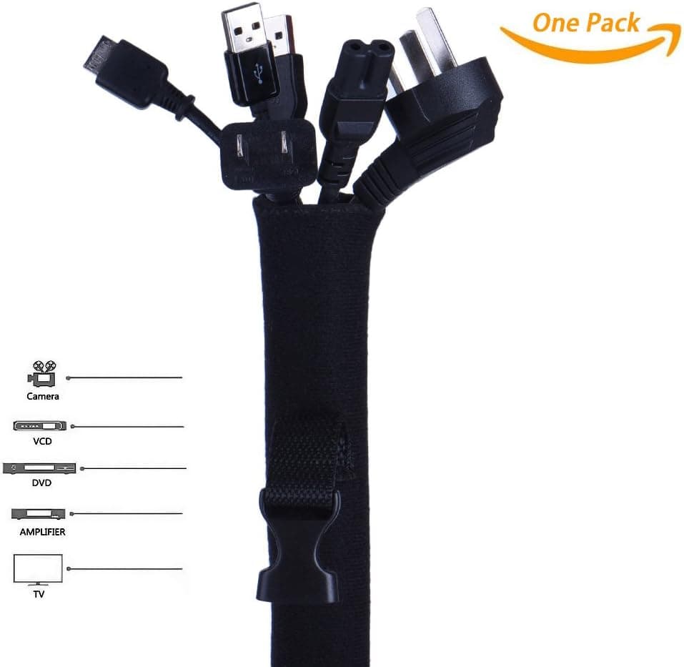 Cable Sleeve,Wuudi Flexible neoprene protective Wrap Cover Cable Cord Organizer with Covered button, free combination of stitching rubber wire management( Upgraded version) (1 Pack)