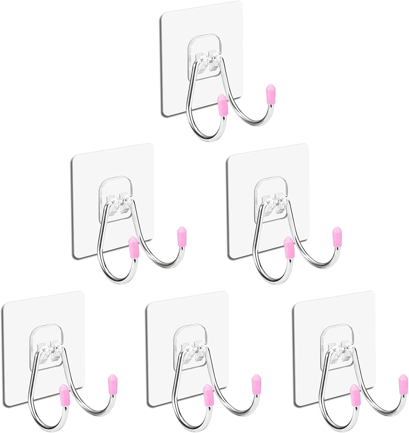 Diesisa Adhesive Hooks Wall Hooks for Hanging 6 Pack, Double Hanger Hooks for Robe Towel Coat Hooks in Bathroom Kitchen Sticky Hooks