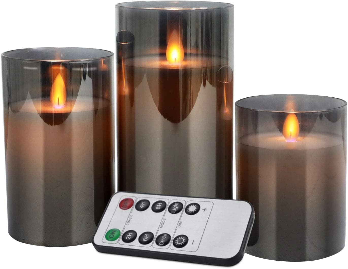 Flameless Candles, Flickering Moving Flameless LED Candles Set of 3 Pillars, Battery Operated Candles with Remote and Timers, Grey for Home Decor