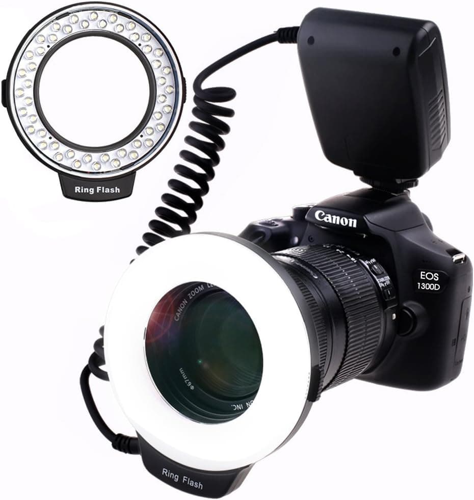 SAMTIAN 48 Macro LED Ring Flash Light with LCD Display Adapter Rings and Flash Diffusers for Canon 750D 760D T6i 550D 600D 650D 700D Nikon D500 D5500 D750 D7100 D7200 D800 D800E D810 Sony A6300 A6000