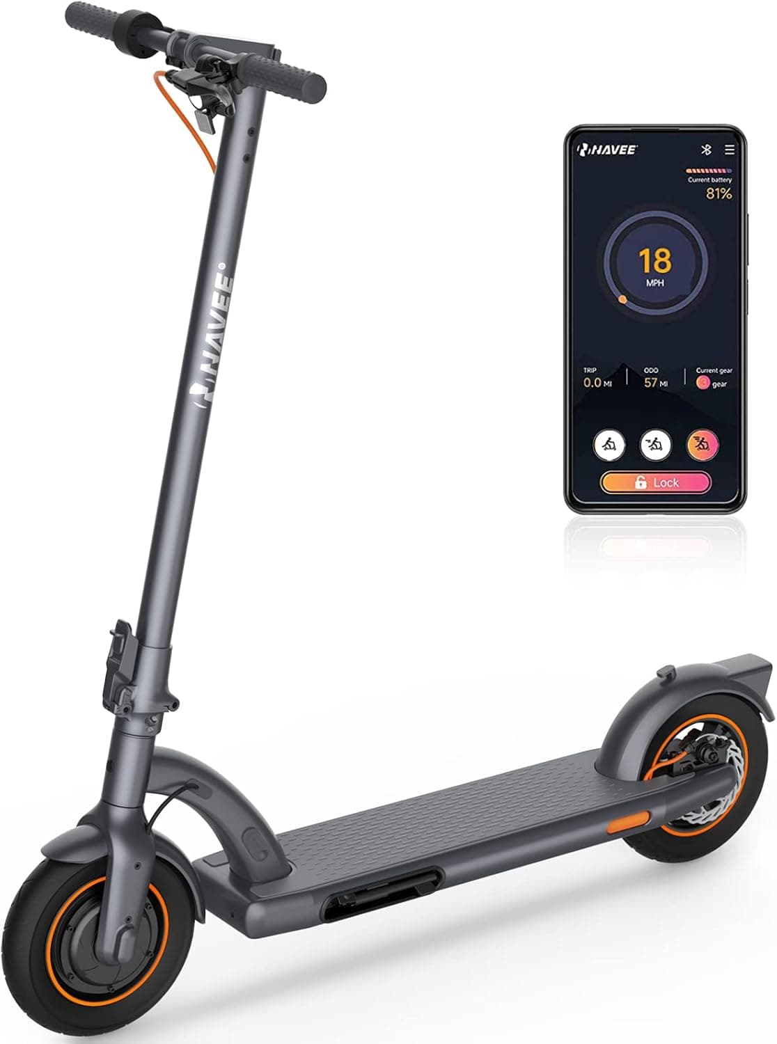 NAVEETECH Electric Scooter N40, 24.9 Miles Long Range & 18.6 MPH Lightweight Commuting Electric Scooter, 350W Motor & 10"*2.125" Pneumatic Tires Foldable E-Scooter for Adults with APP Control