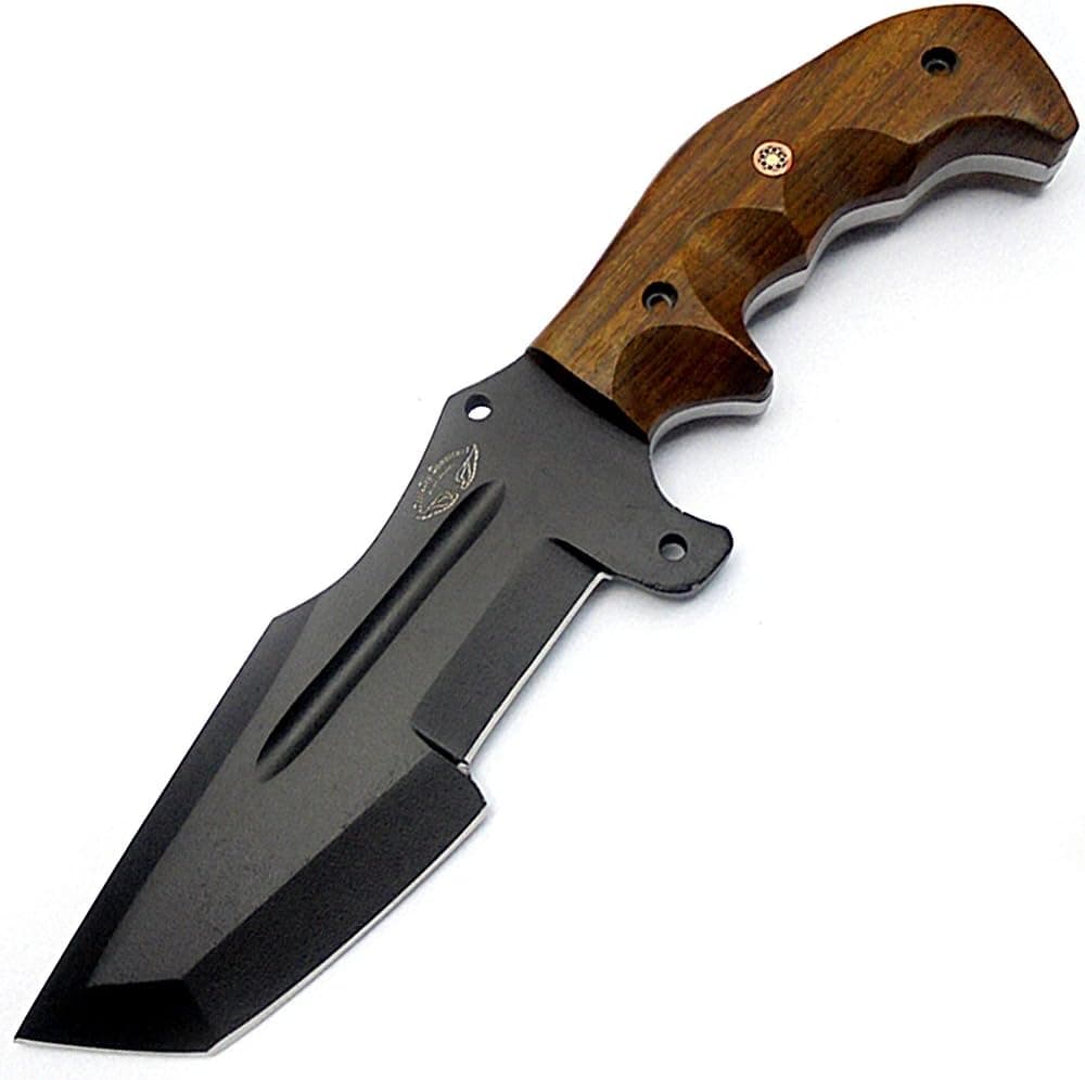Best.Buy.Damascus1 Rose Wood 9.5'' D2 Steel Tracker Fixed Blade Custom Hand Made Black Coating Hunting Knife Prime Quality