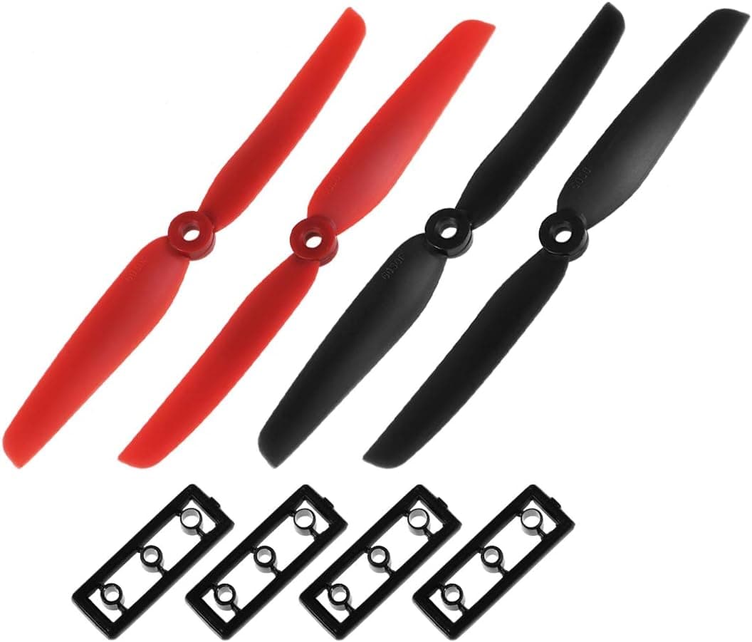 uxcell RC Propellers 6030 6x3 Inch CW CCW 2-Vane for Quadcopter Hexacopter Multirotor, Black Red 2 Pairs with Adapter Rings