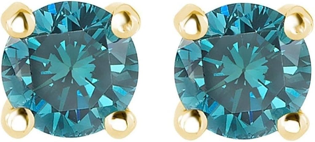 PARIKHS Round Blue Diamond Stud AAA Quality in Yellow Gold (0.10ct)