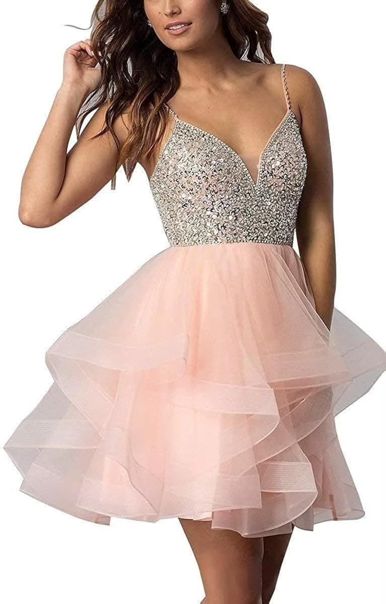 XingMeng Beaded Short Prom Dresses for Women Tulle Homecoming Dress for Teens Cocktail Party Ball Gowns
