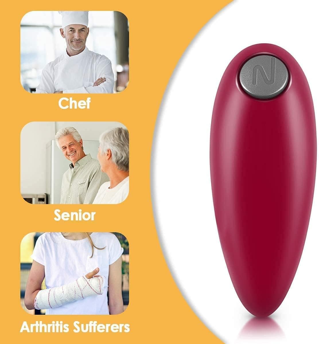 FlyBanboo Electric Can Opener, Can Opener Smooth Edge,Stainless Steel a Simple Push Automatic Electric Can,Best Kitchen Gadget for Arthritis Red A239 0