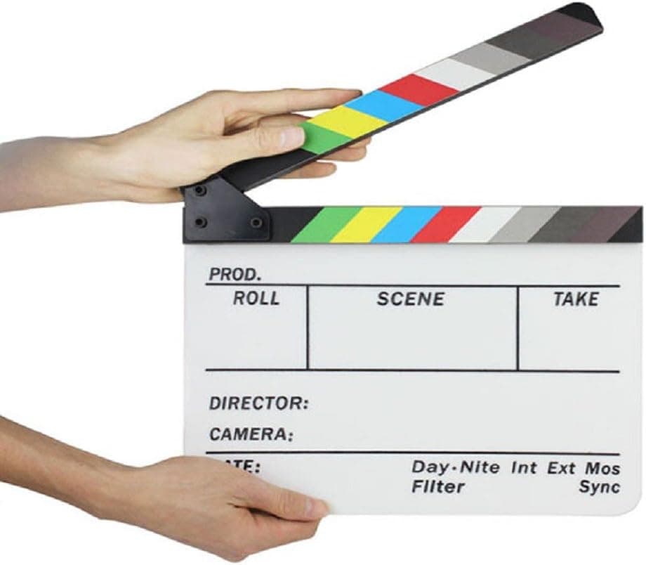 TPT Pro Clap Clapper Clapperboard Board TV Film Movie Action Scene Slate Handmade - Colourful