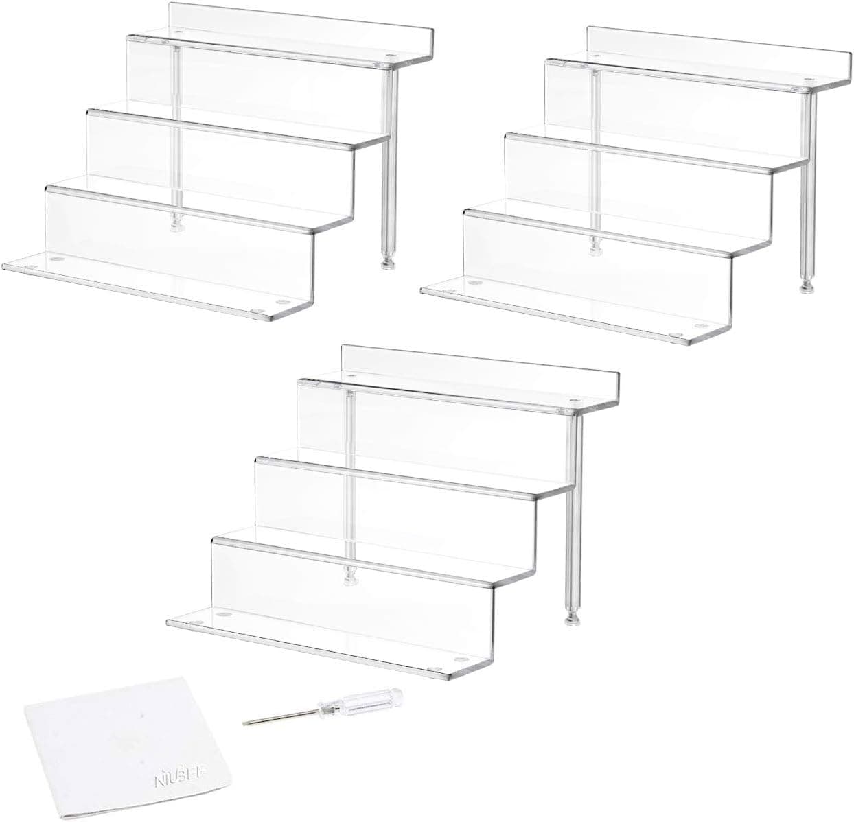 NIUBEE 3 Pack Acrylic Riser Stand Shelf for Display - Small