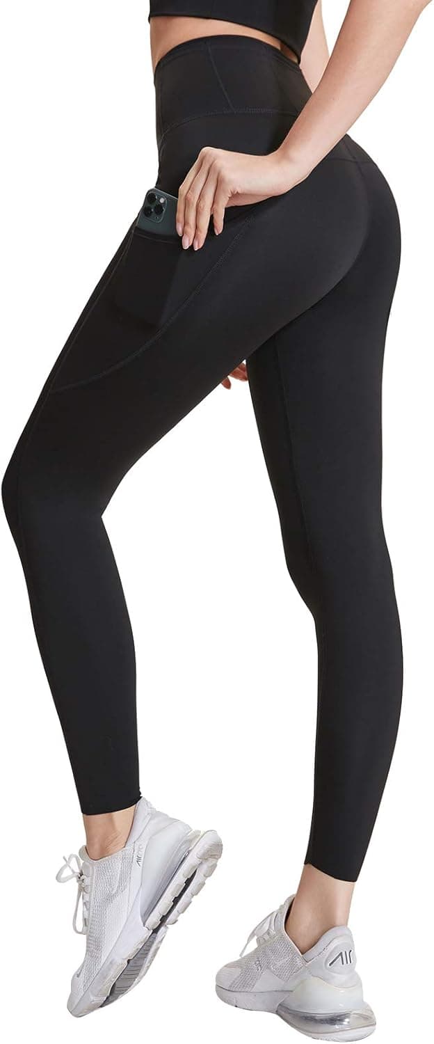 Mudere Women's High Waisted Leggings Tummy Control Yoga Pants Workout Sports Running Athletic Pants with Pockets Black XL