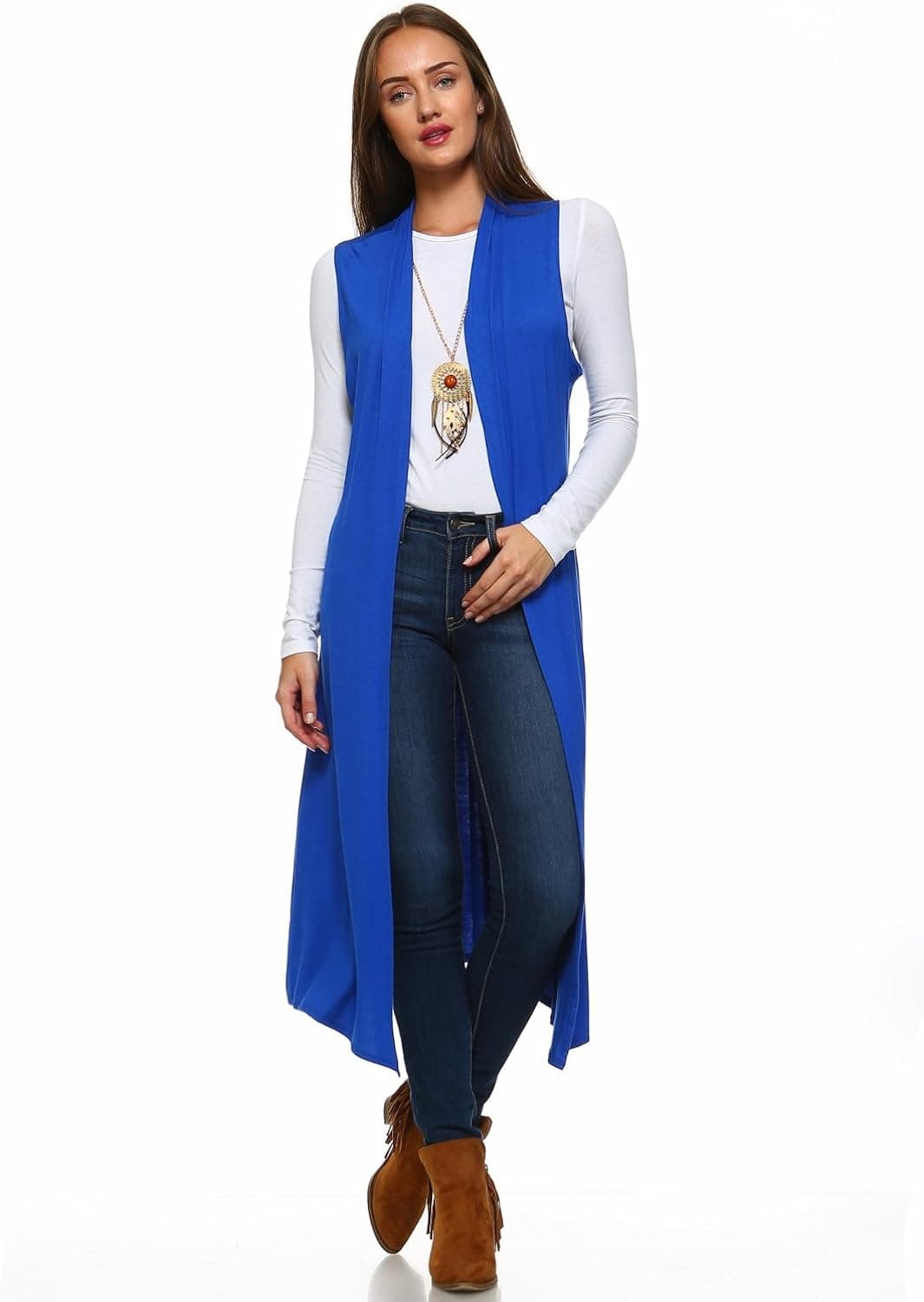 Isaac Liev Women's Sleeveless Lightweight Duster Vest - Made in the USA (X-Large, Royal)
