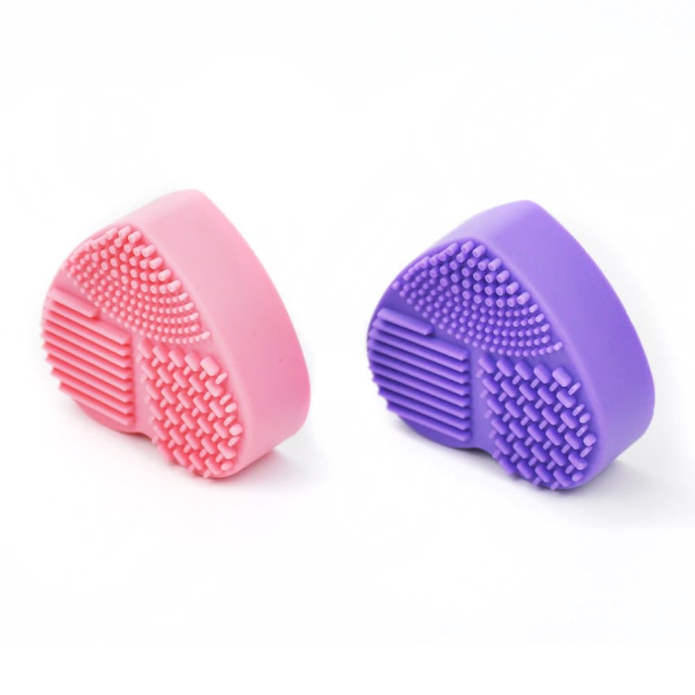 Make Up Brushes Cleaner Pads, Dry and Wet Cosmetic Brush Cleaning Mat with Color Removal Cleaner Sponge, Heart Shape 2 Pack