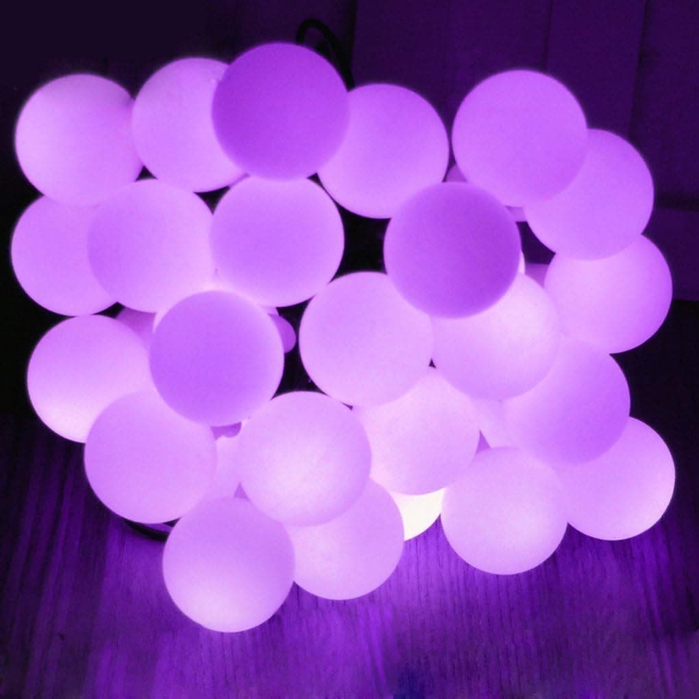 Ball String Lights, DINOWIN Solar Globe Fairy Lights 50 LEDs 23ft/7M Globe String Lights Waterproof for Outdoor Garden Lawn, Yard, Fence, Christmas Tree (Purple)
