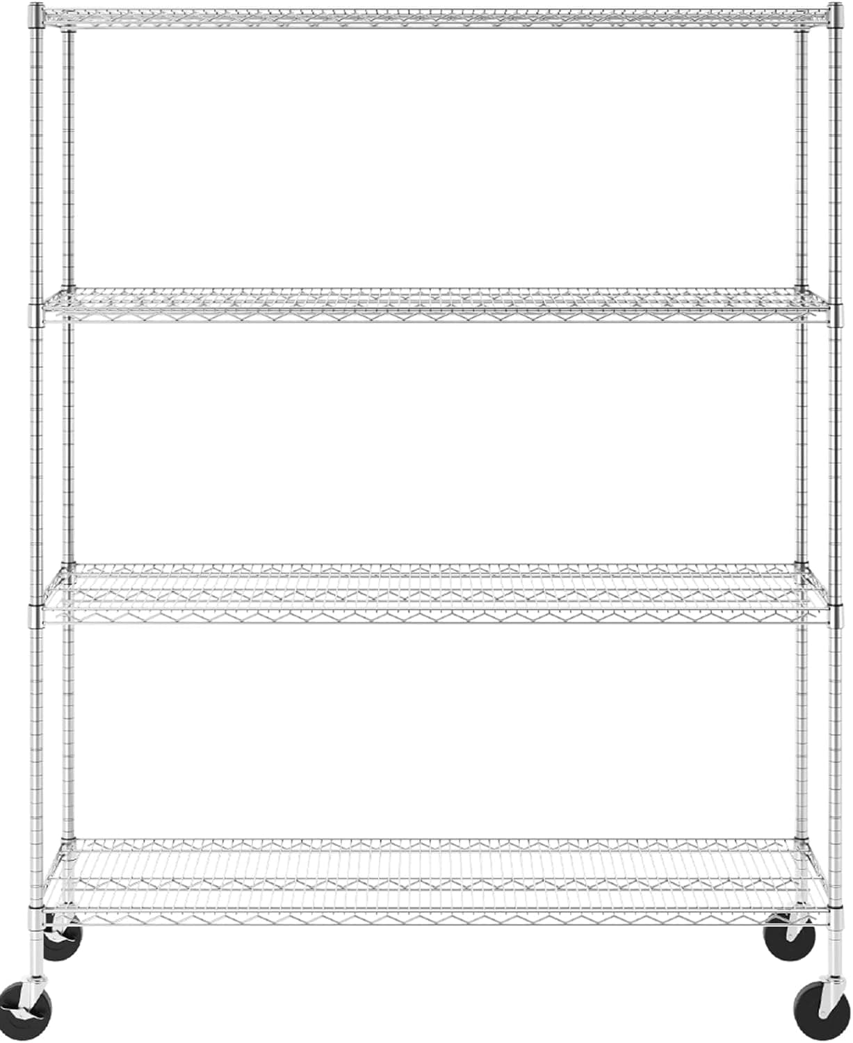SafeRacks NSF Certified Storage Shelves, Heavy Duty Steel Wire Shelving Unit with Wheels and Adjustable Feet, Used as Pantry Shelf, Garage or Bakers Rack Kitchen Shelving - (18"x60"x72" 4-Tier)